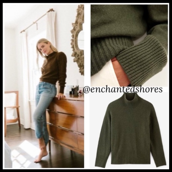 Mock Neck Sweater Soft Relaxed Boyfriend Drop Shoulder Olive Green Size Small - Picture 1 of 15